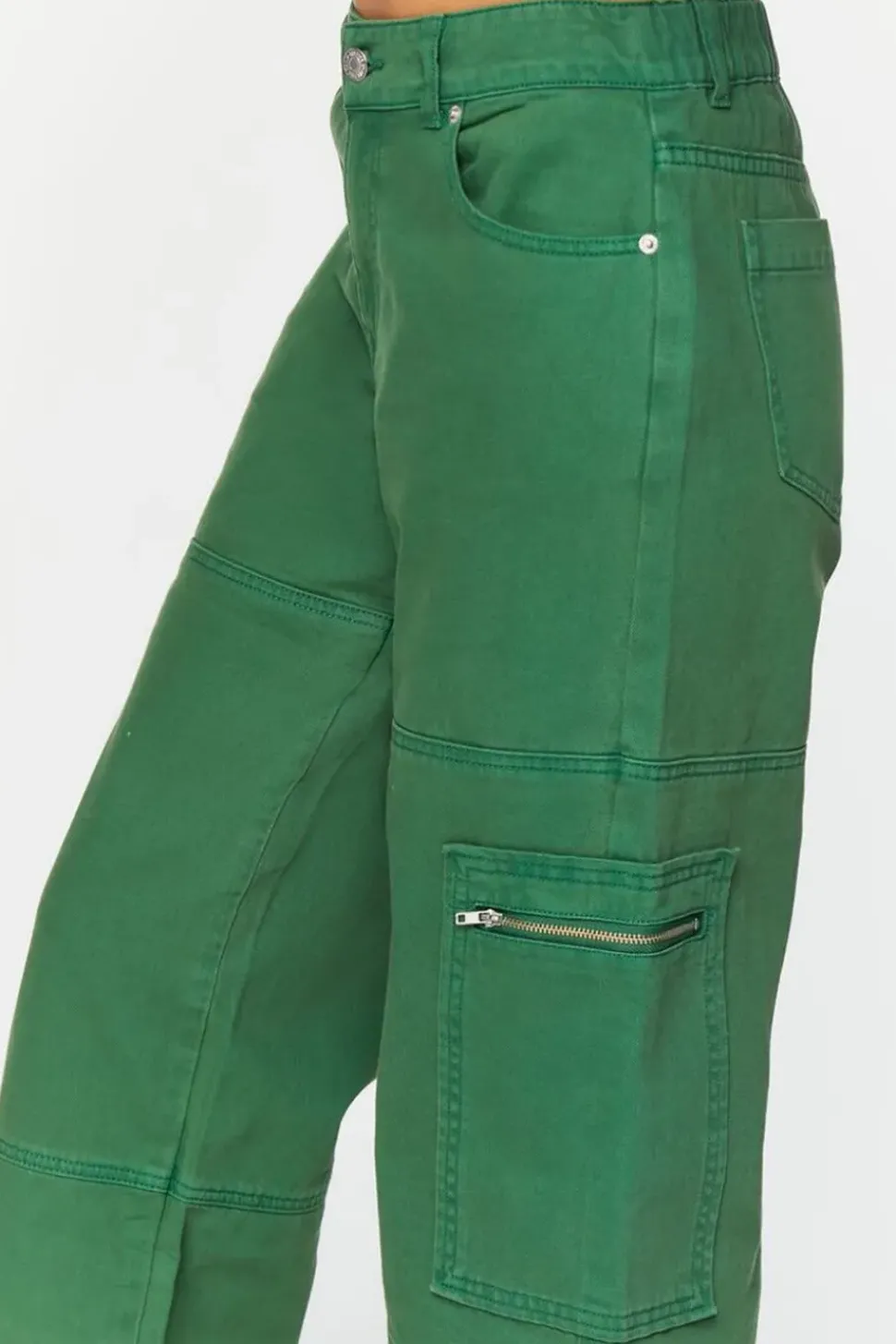 Mid-Rise Denim Cargo Pants