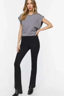 Mid-Rise Flare Split-Hem Pants
