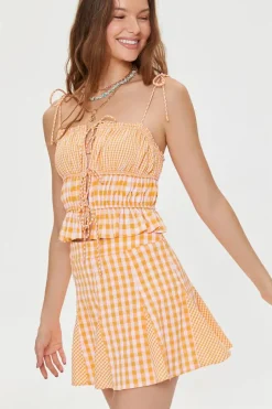Mixed Plaid Tie-Front Cami