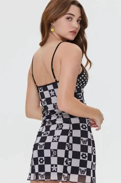 Mixed Print Mesh Mini Dress