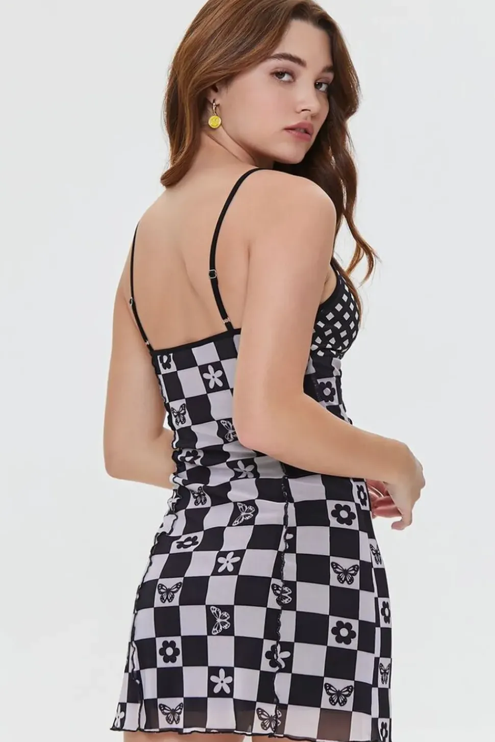 Mixed Print Mesh Mini Dress