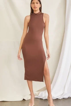 Mock Neck Bodycon Midi Dress