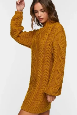Mock Neck Cable Knit Mini Dress
