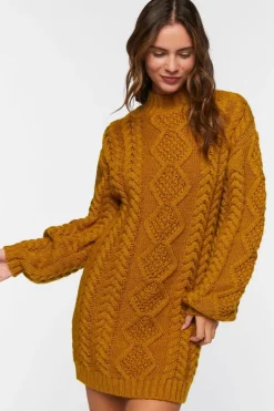 Mock Neck Cable Knit Mini Dress