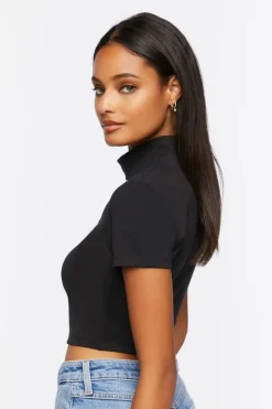 Mock Neck Cutout Crop Top