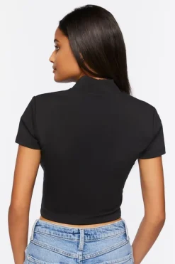 Mock Neck Cutout Crop Top