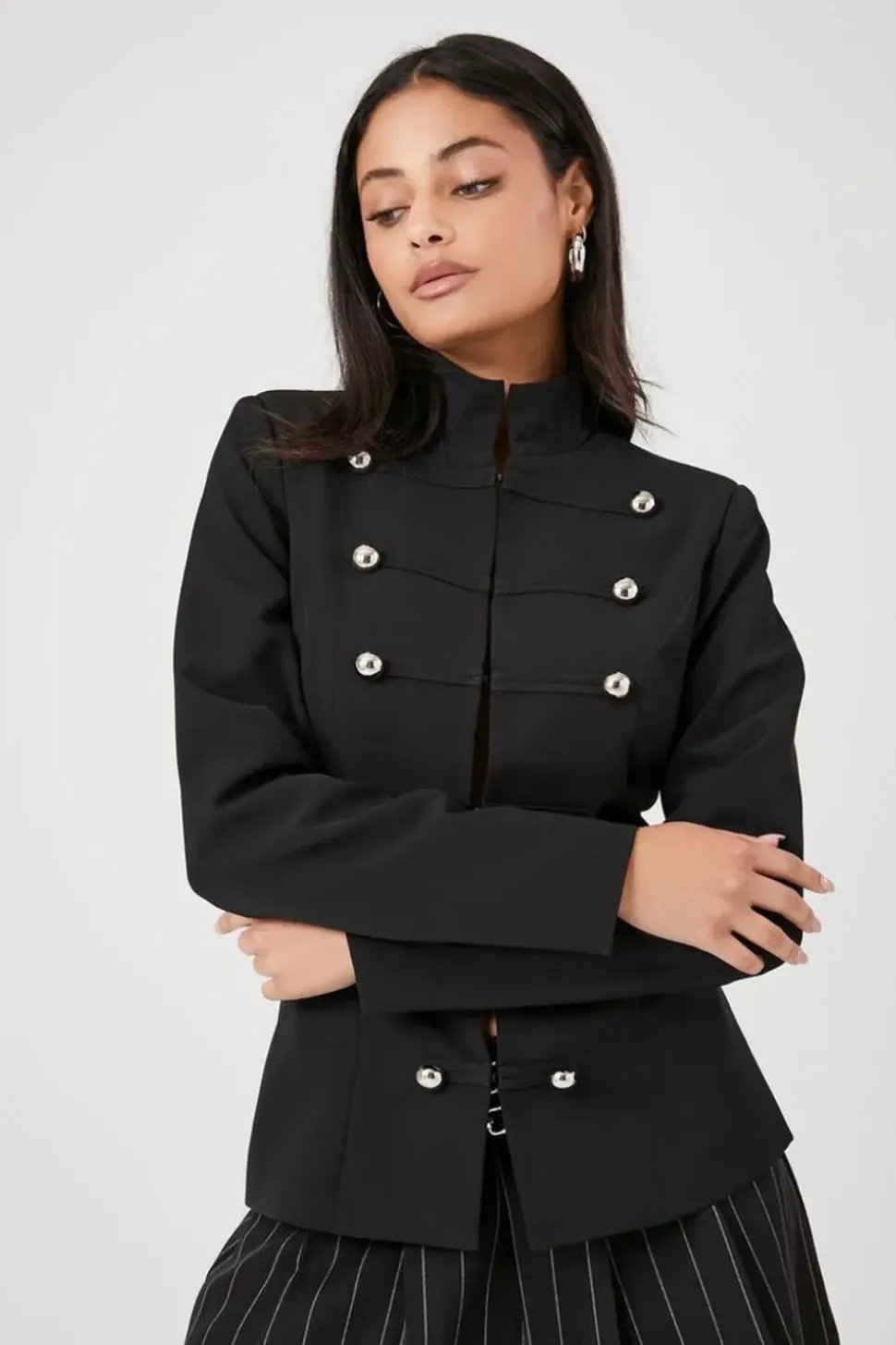 Mock Neck Double-Breasted Blazer