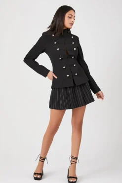 Mock Neck Double-Breasted Blazer