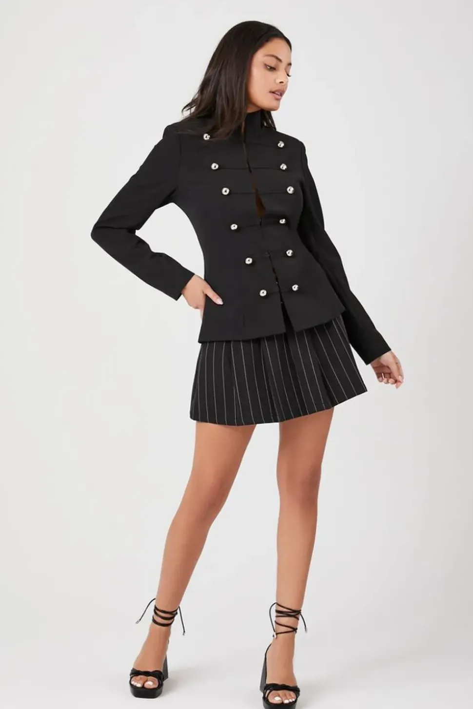 Mock Neck Double-Breasted Blazer