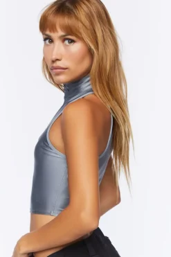 Mock Neck Half-Zip Crop Top
