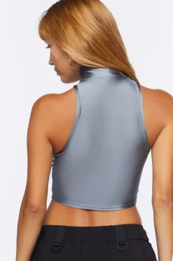 Mock Neck Half-Zip Crop Top