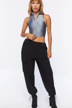 Mock Neck Half-Zip Crop Top