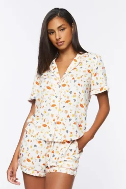Mushroom & Butterfly Pajama Shirt & Shorts Set