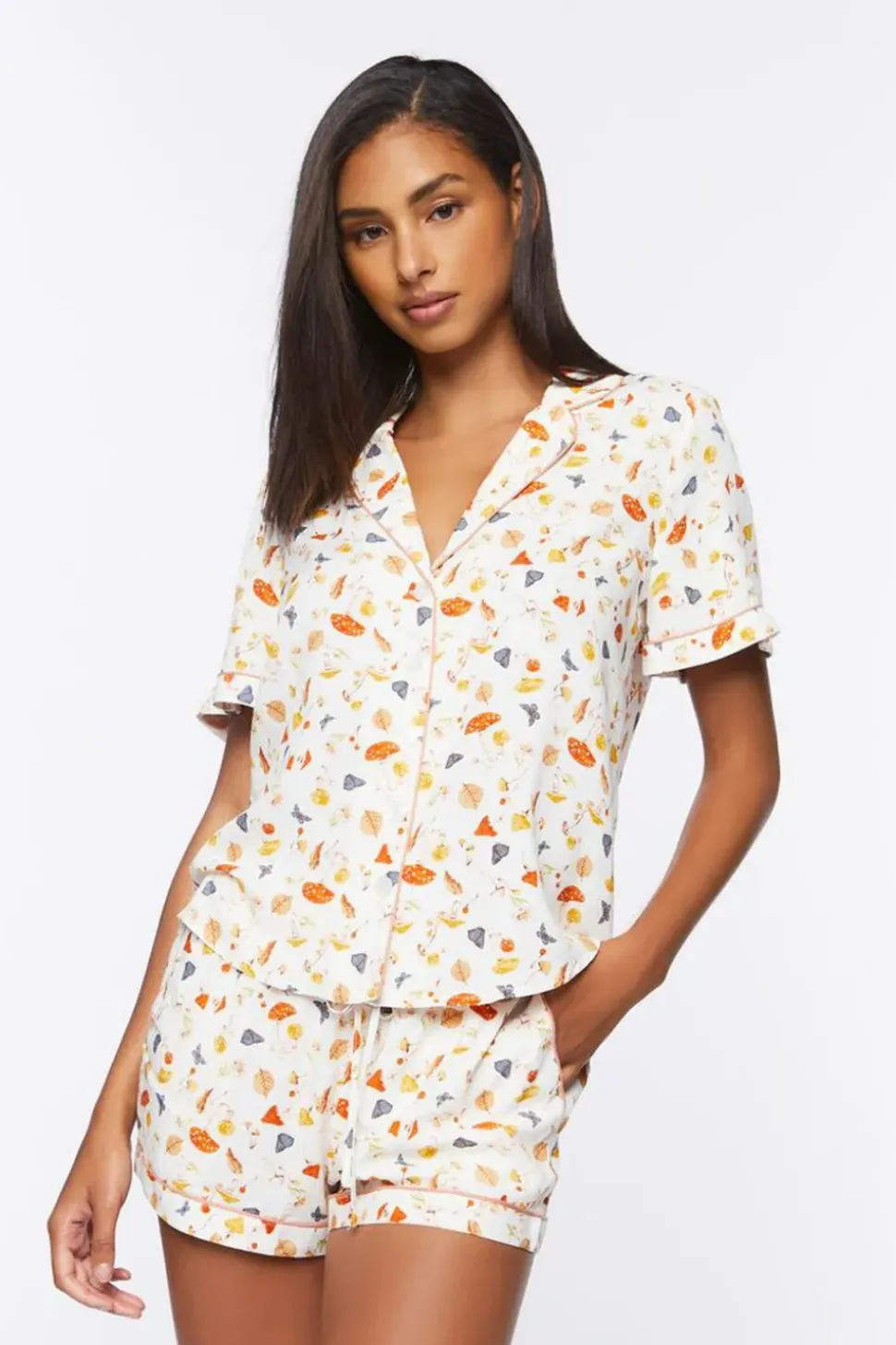 Mushroom & Butterfly Pajama Shirt & Shorts Set