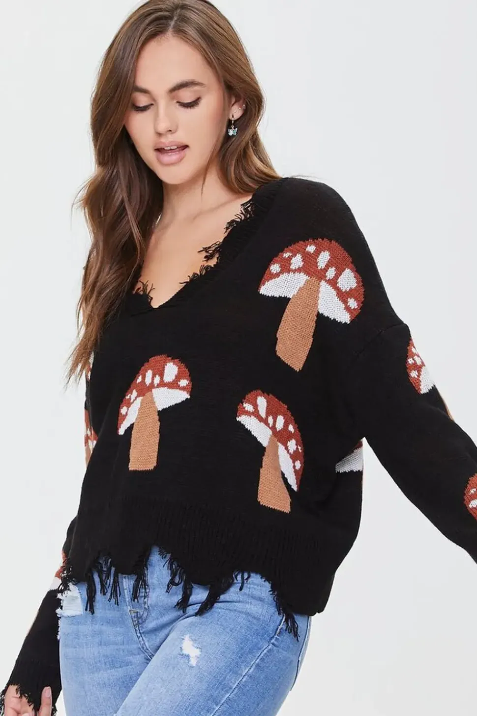 Mushroom Frayed Sharkbite Sweater