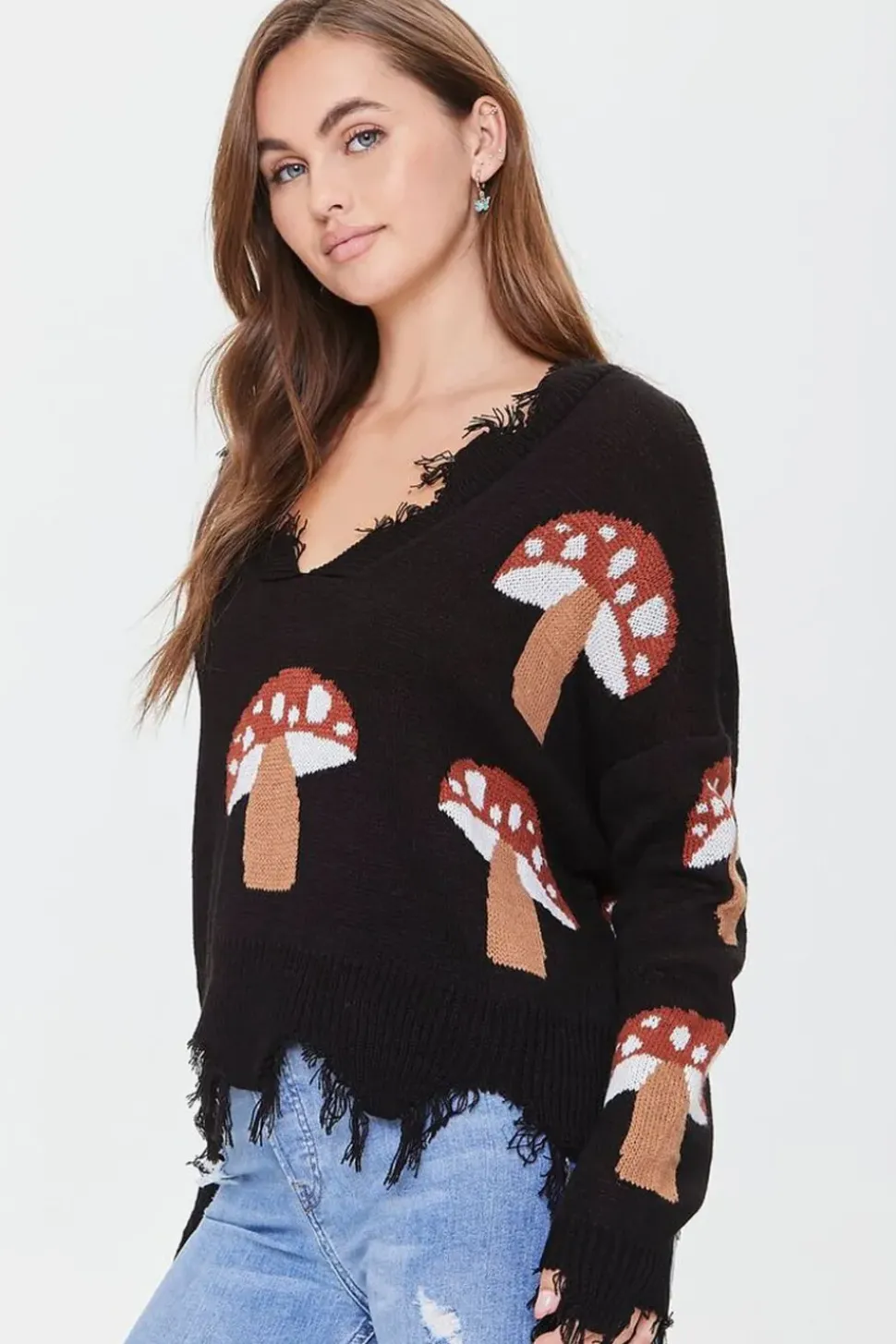 Mushroom Frayed Sharkbite Sweater