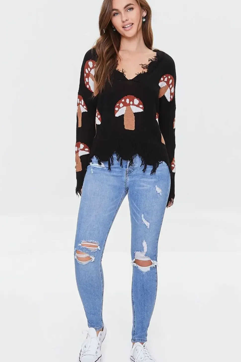 Mushroom Frayed Sharkbite Sweater