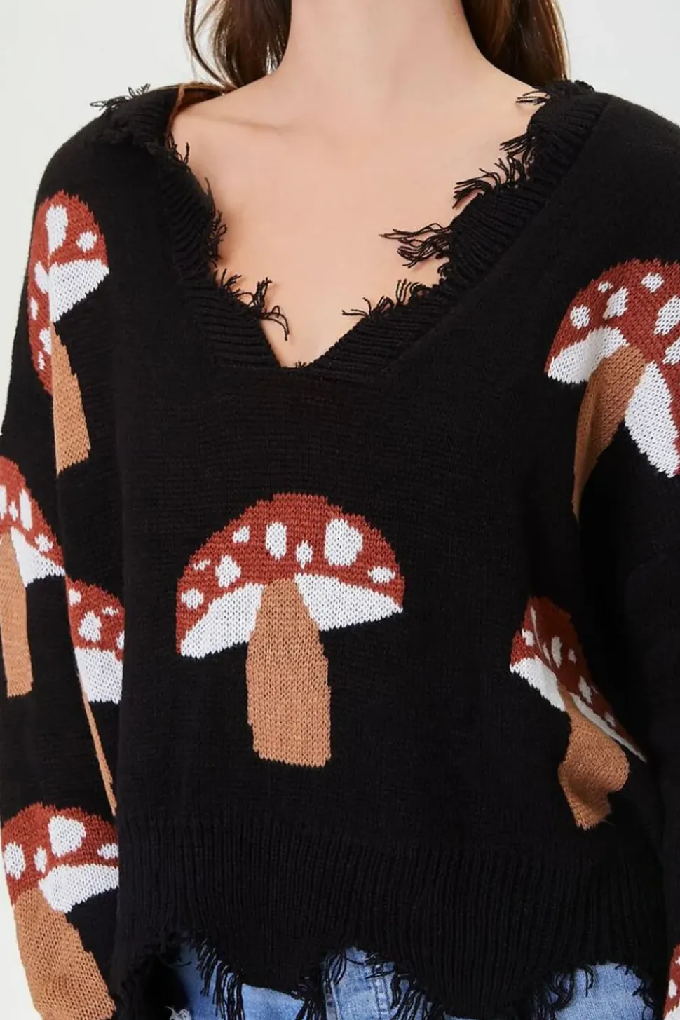 Mushroom Frayed Sharkbite Sweater