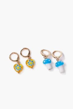 Mushroom & Heart Drop Earring Set