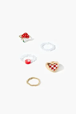 Mushroom & Heart Ring Set