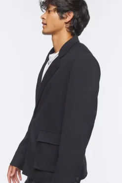 Notched Button-Front Blazer