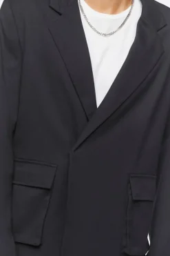 Notched Button-Front Blazer