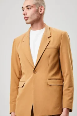 Notched Button-Front Blazer