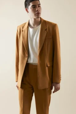 Notched Button-Front Blazer