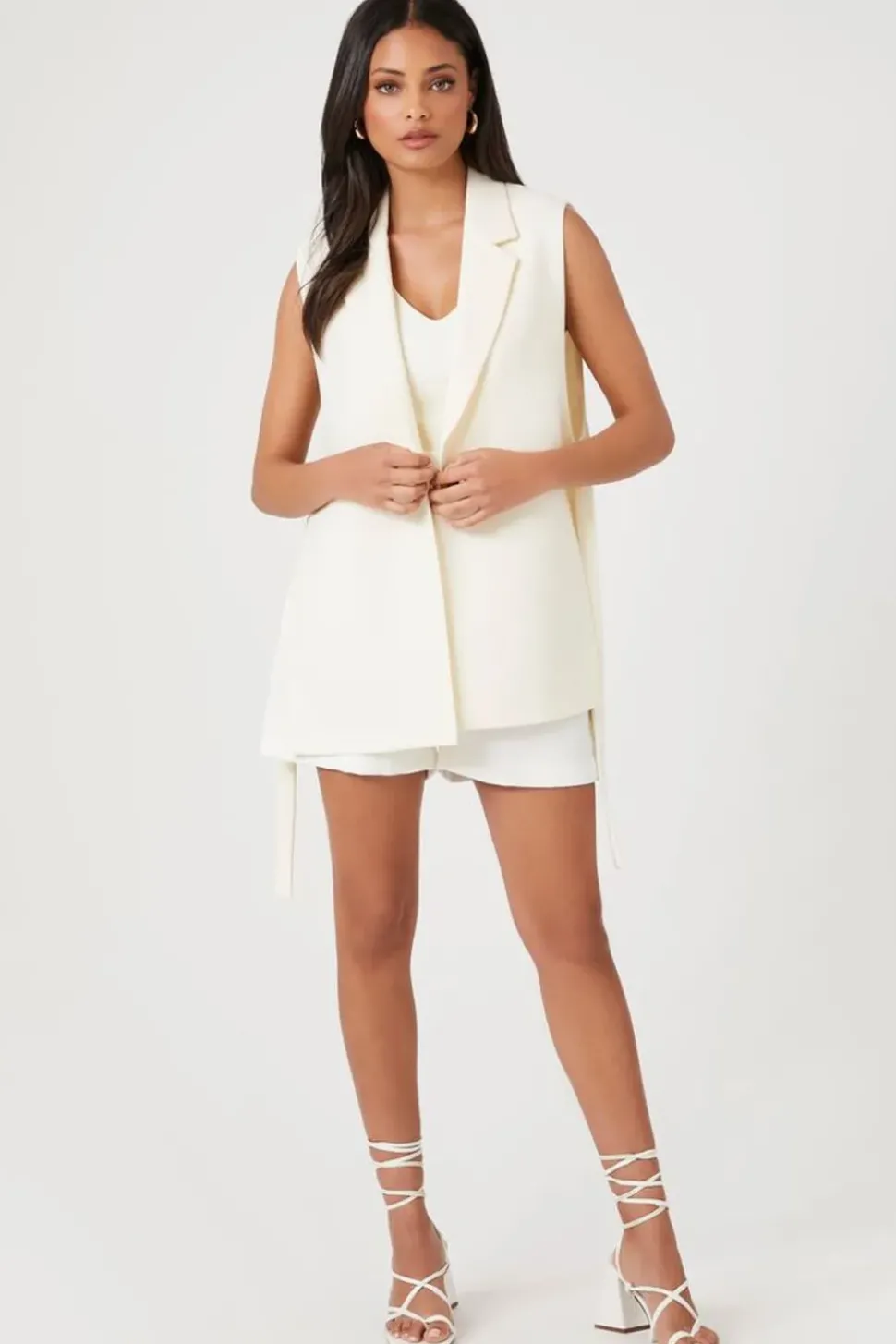 Notched Button-Front Blazer Vest