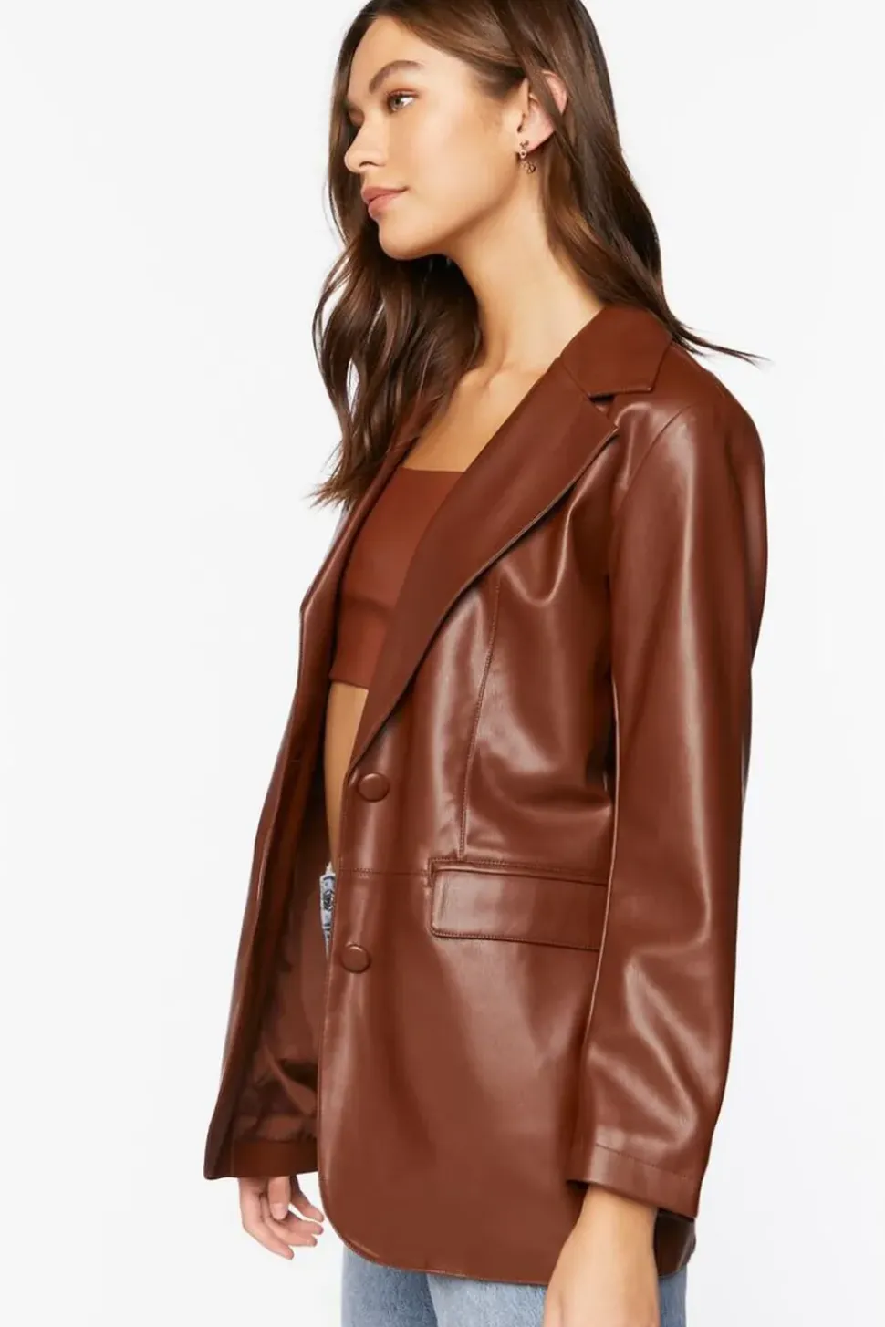 Notched Faux Leather Blazer