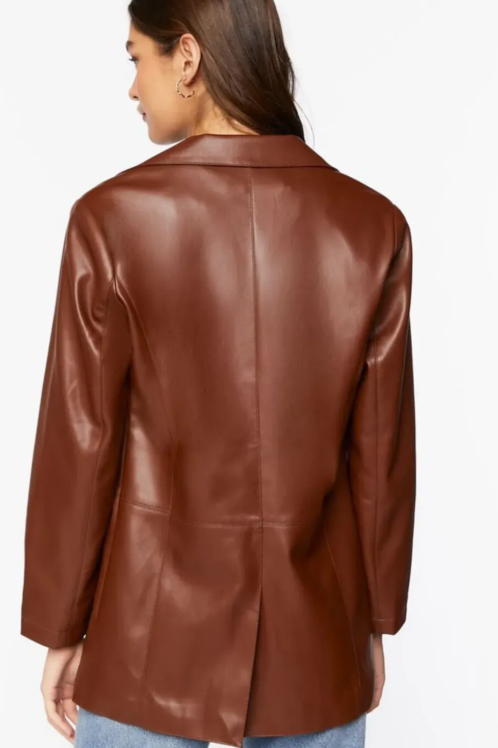 Notched Faux Leather Blazer
