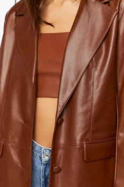 Notched Faux Leather Blazer
