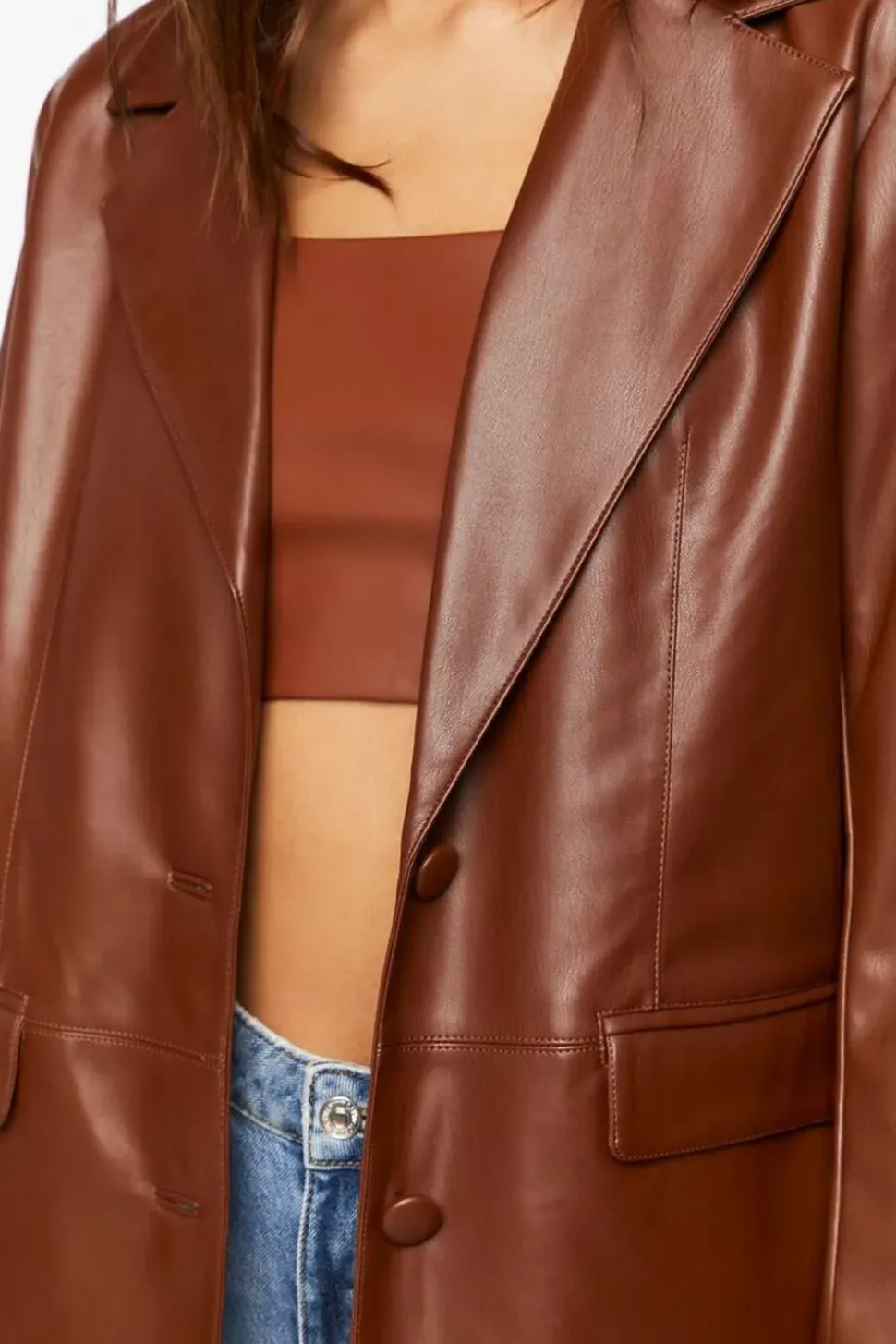 Notched Faux Leather Blazer