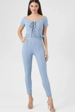 Off-The-Shoulder Denim Jumpsuit