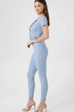 Off-The-Shoulder Denim Jumpsuit