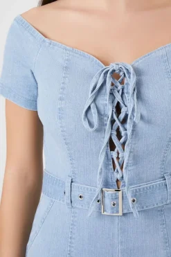 Off-The-Shoulder Denim Jumpsuit