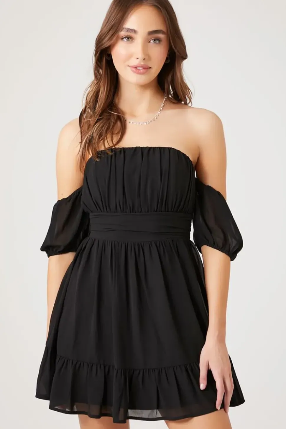 Off-The-Shoulder Flounce Mini Dress