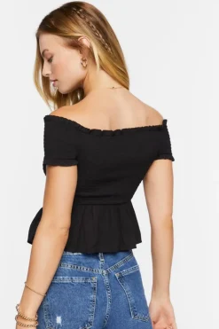 Off-The-Shoulder Smocked Crop Top