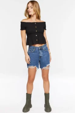 Off-The-Shoulder Smocked Crop Top