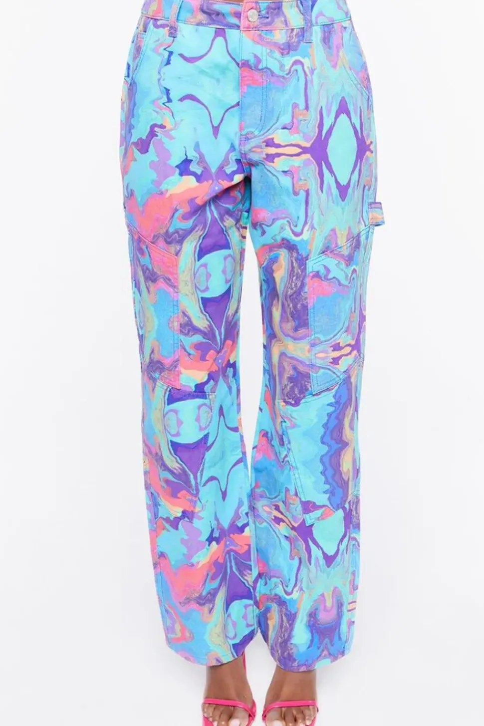 Oil Slick Print High-Rise Pants