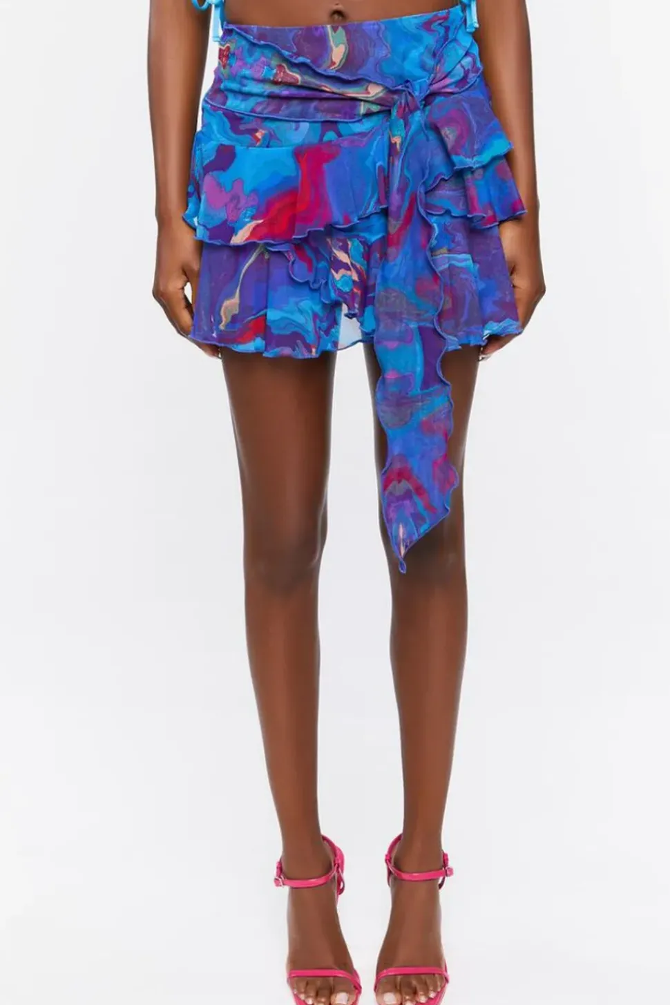 Oil Slick Print Mesh Mini Skirt