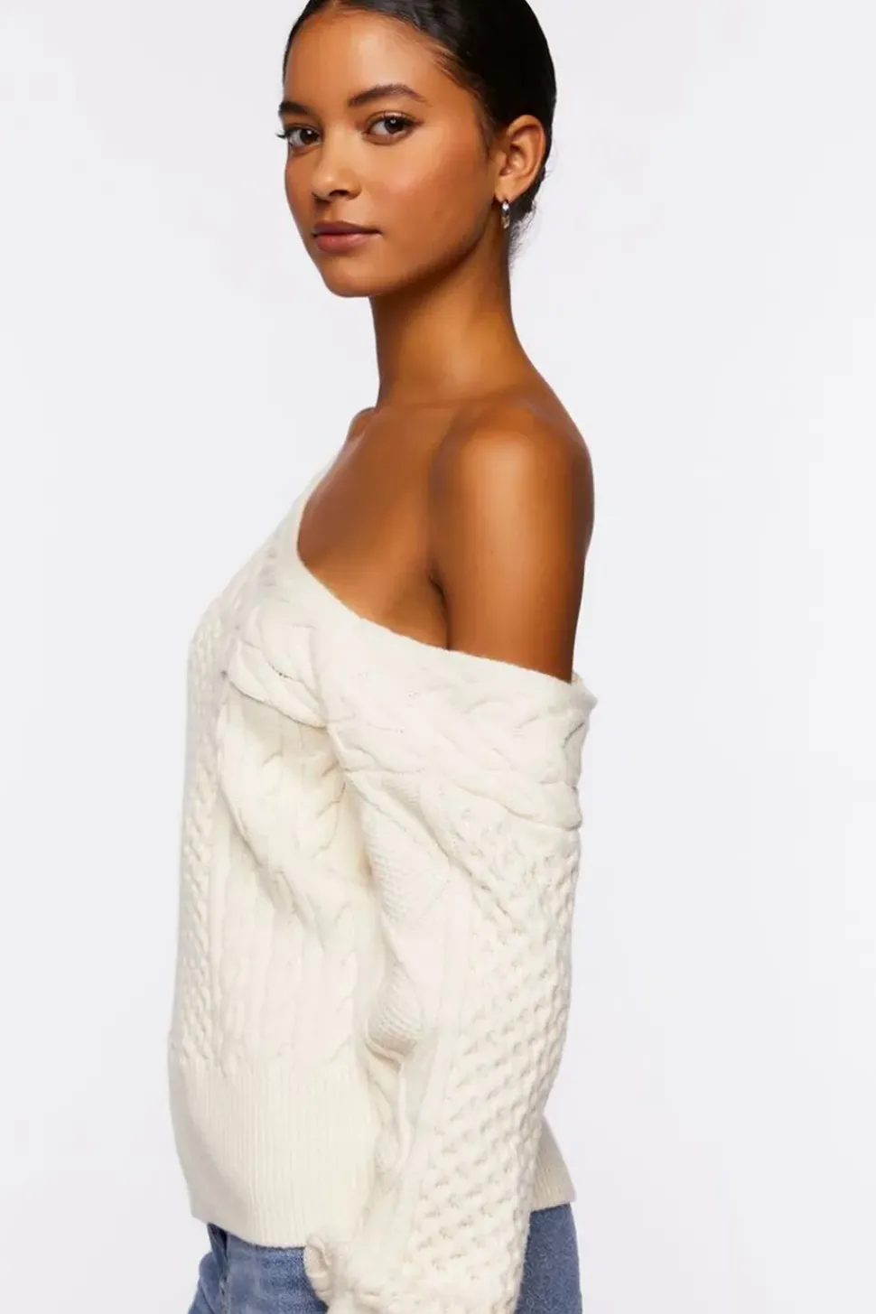 One-Shoulder Cable Knit Sweater
