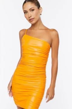 One-Shoulder Faux Leather Mini Dress