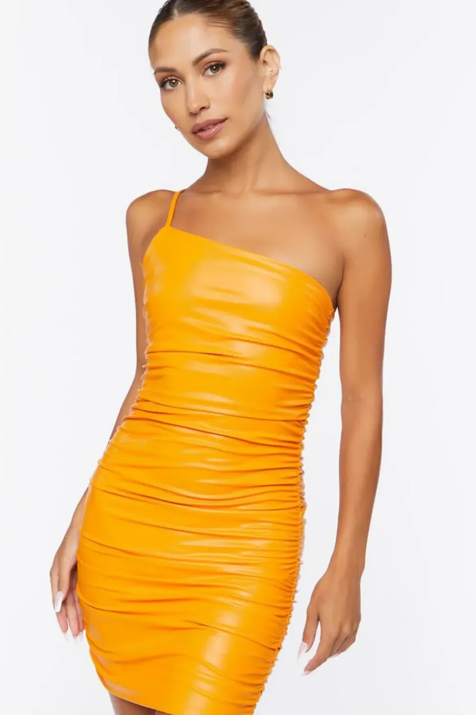 One-Shoulder Faux Leather Mini Dress