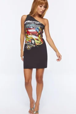 One-Shoulder Graphic T-Shirt Dress