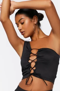 One-Shoulder Lace-Up Crop Top