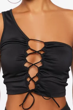One-Shoulder Lace-Up Crop Top
