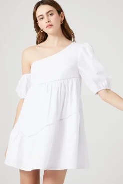One-Shoulder Poplin Babydoll Dress