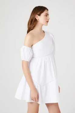 One-Shoulder Poplin Babydoll Dress