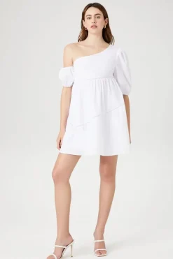 One-Shoulder Poplin Babydoll Dress